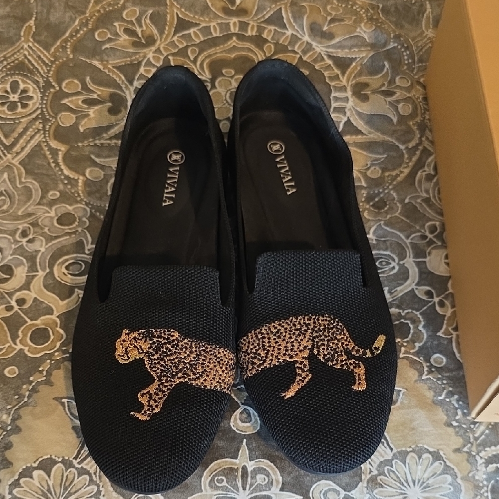 VITALIA Black Leopard Women's Loafers